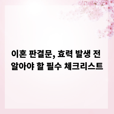 이혼 판결문, 효력 발생 전 알아야 할 필수 체크리스트