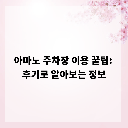 아마노 주차장 이용 꿀팁: 후기로 알아보는 정보