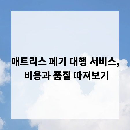 매트리스 폐기 대행 서비스, 비용과 품질 따져보기