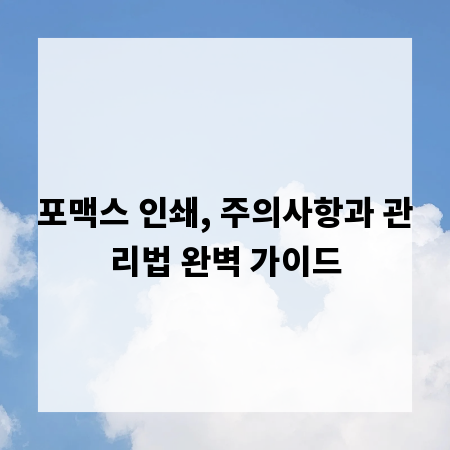 포맥스 인쇄, 주의사항과 관리법 완벽 가이드
