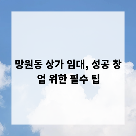 망원동 상가 임대, 성공 창업 위한 필수 팁