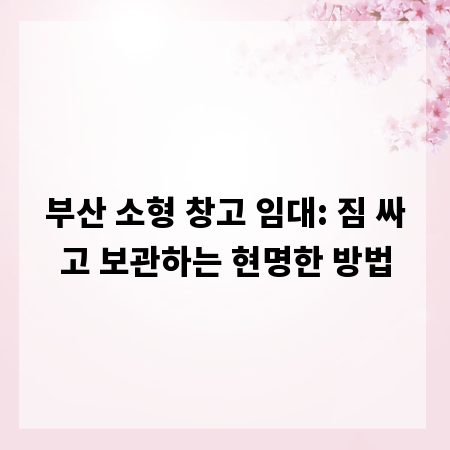 부산 소형 창고 임대: 짐 싸고 보관하는 현명한 방법