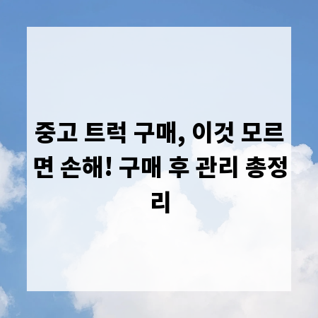 중고 트럭 구매, 이것 모르면 손해! 구매 후 관리 총정리