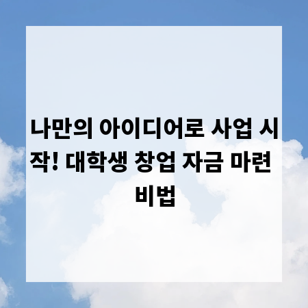 나만의 아이디어로 사업 시작! 대학생 창업 자금 마련 비법