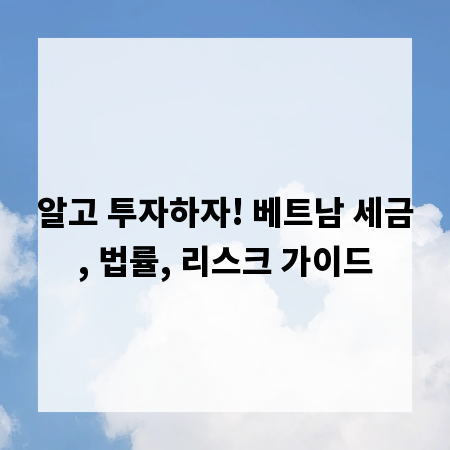 알고 투자하자! 베트남 세금, 법률, 리스크 가이드