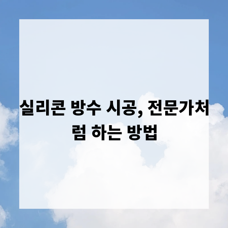 실리콘 방수 시공, 전문가처럼 하는 방법