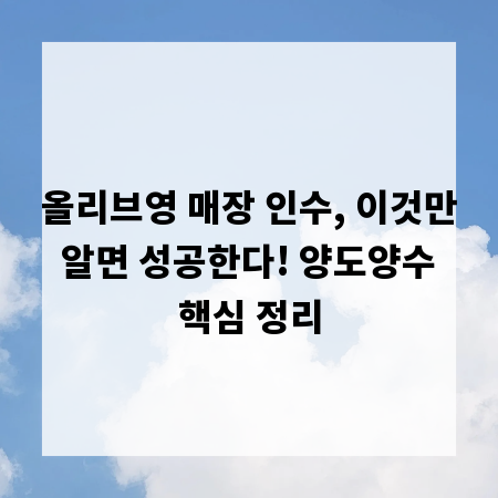 올리브영 매장 인수, 이것만 알면 성공한다! 양도양수 핵심 정리