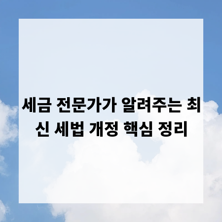 세금 전문가가 알려주는 최신 세법 개정 핵심 정리