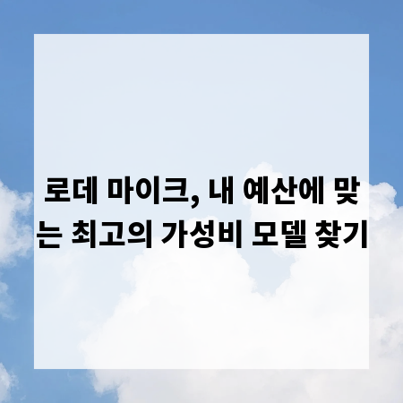 로데 마이크, 내 예산에 맞는 최고의 가성비 모델 찾기